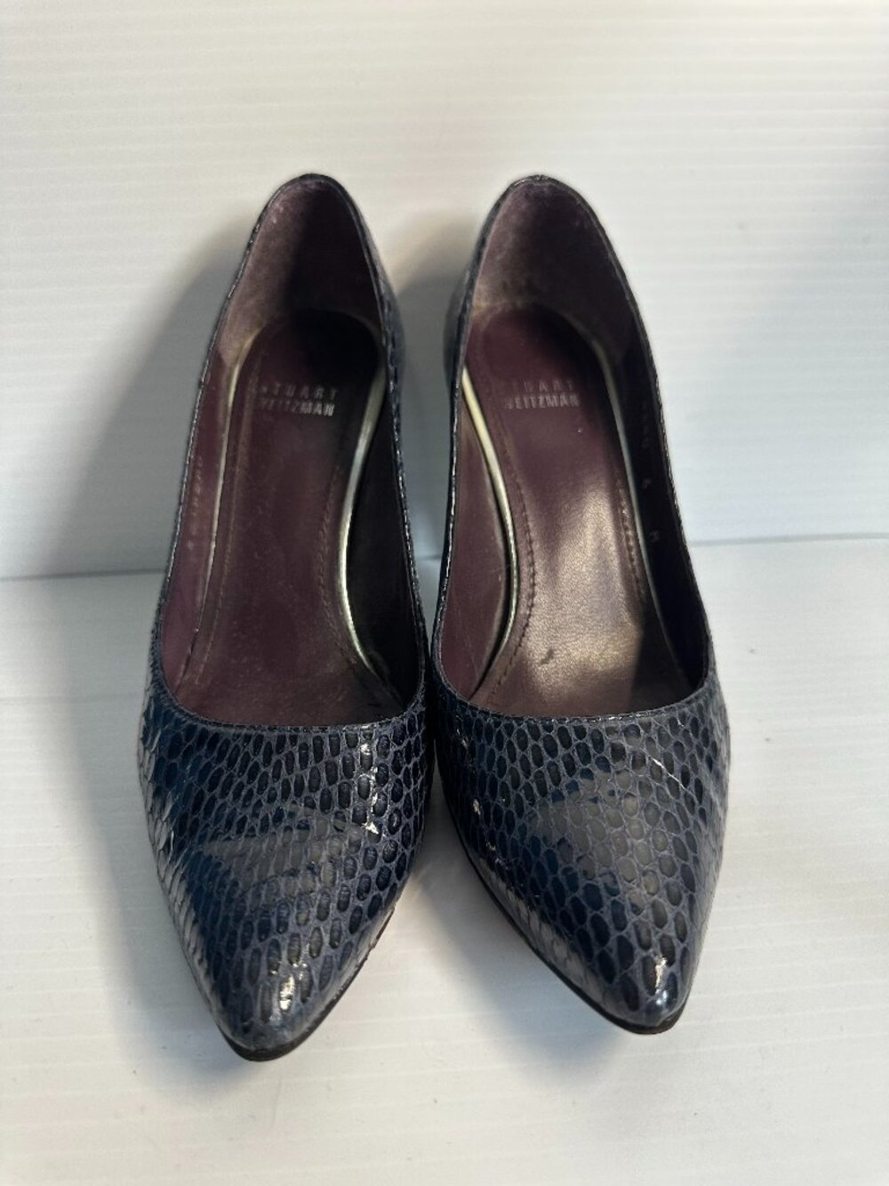 Stuart Weitzman Blue Snake Skin Print Leather Pumps